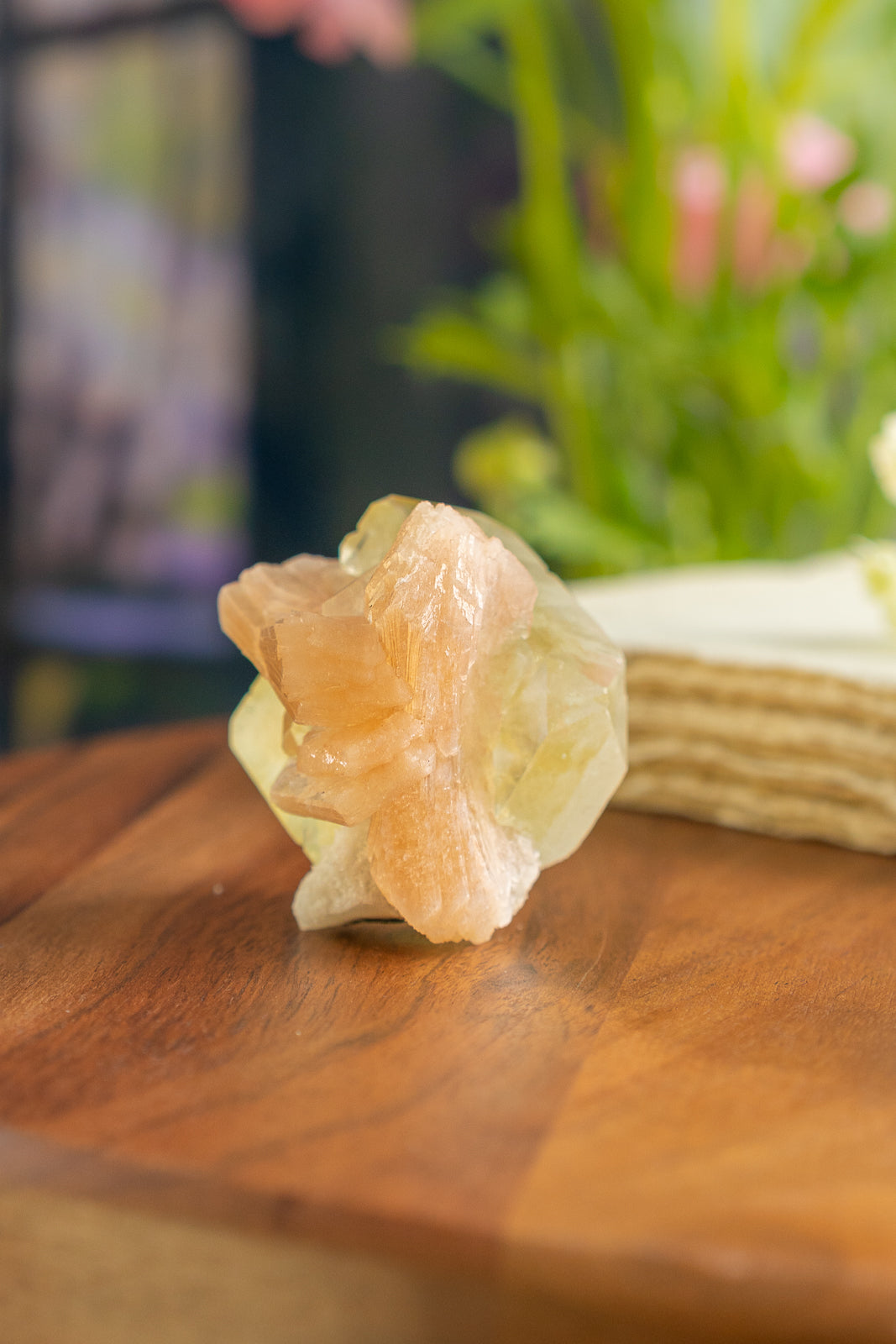 Green Apophyllite with Peach Stilbite