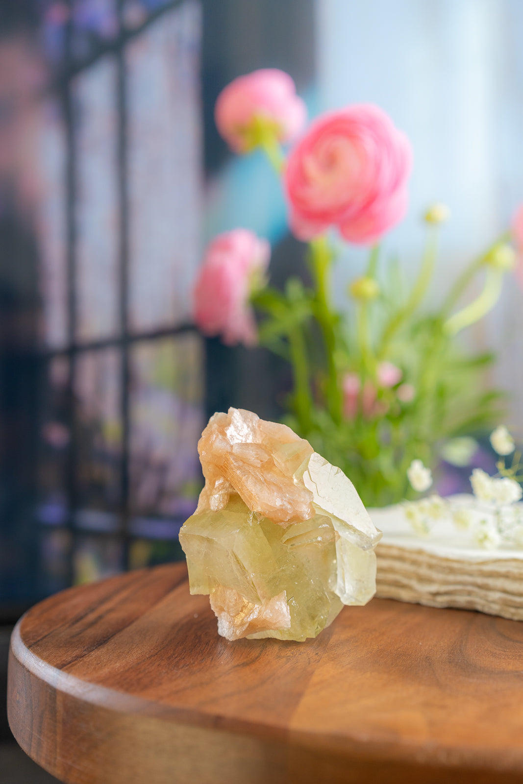 Green Apophyllite with Peach Stilbite