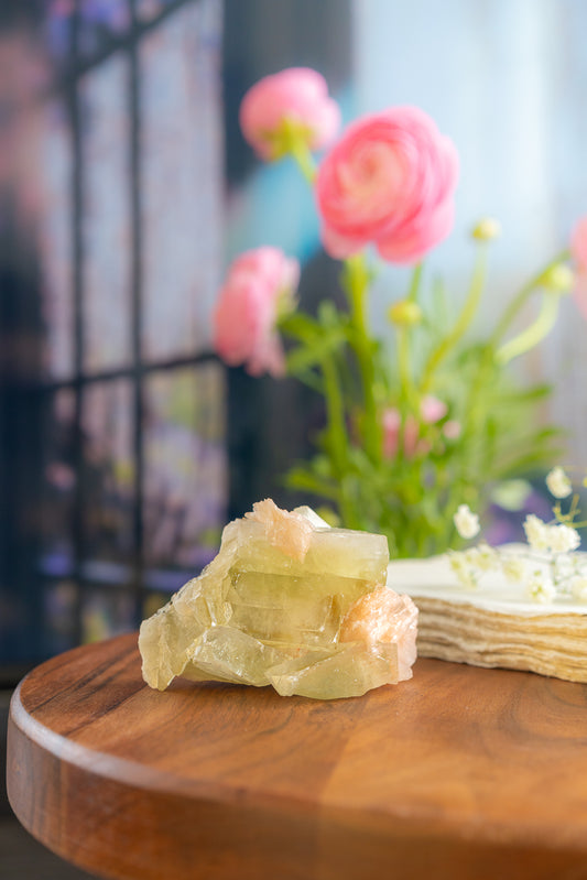 Green Apophyllite with Peach Stilbite