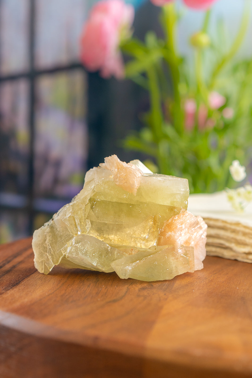 Green Apophyllite with Peach Stilbite