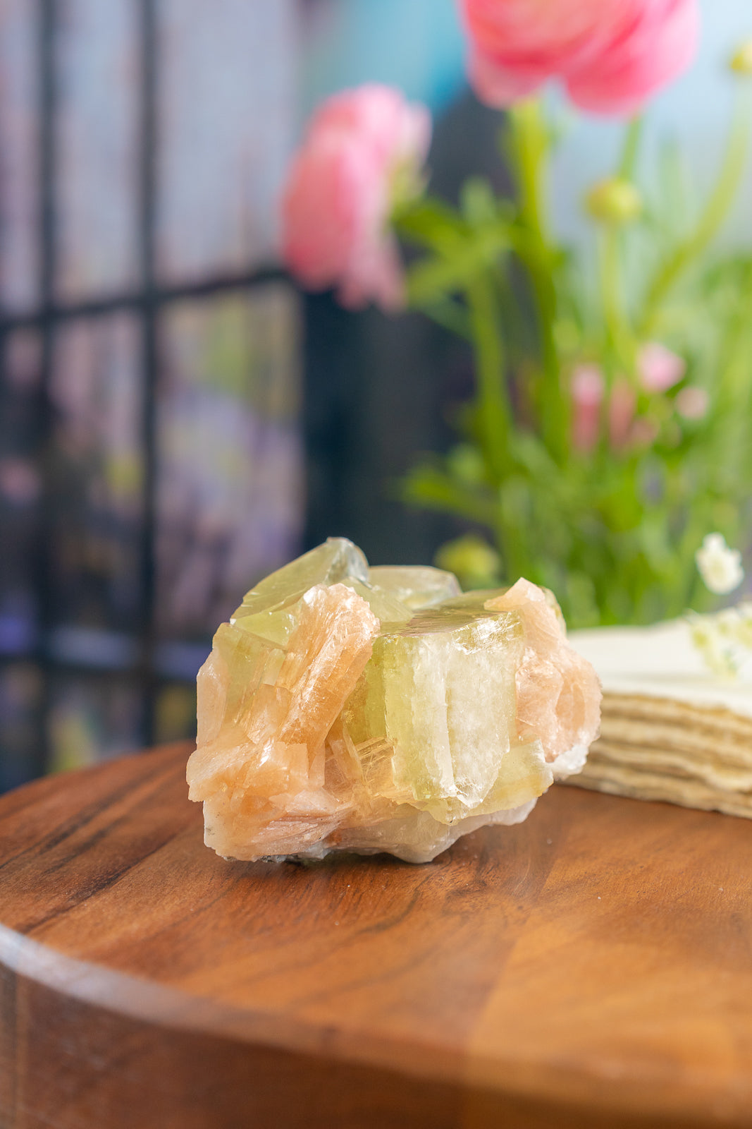 Green Apophyllite with Peach Stilbite