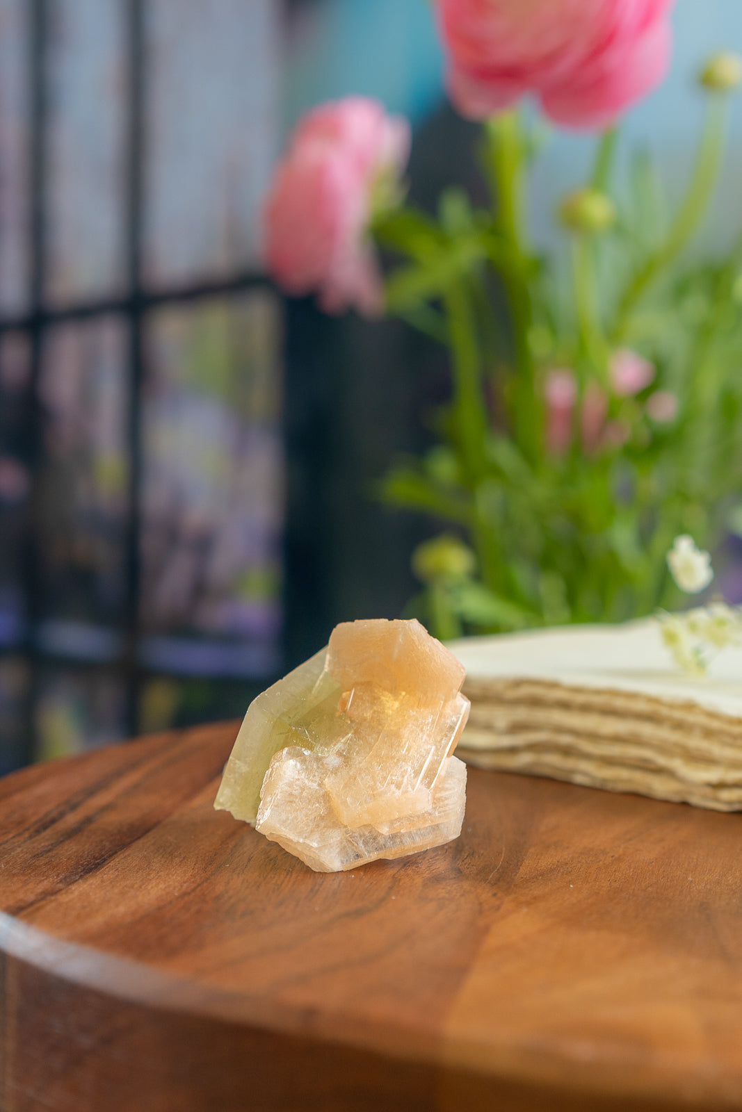 Green Apophyllite with Peach Stilbite and Okenite