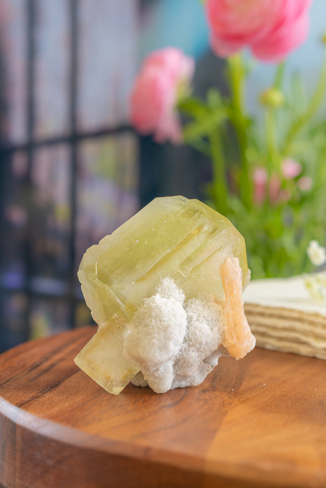 Green Apophyllite with Peach Stilbite and Okenite