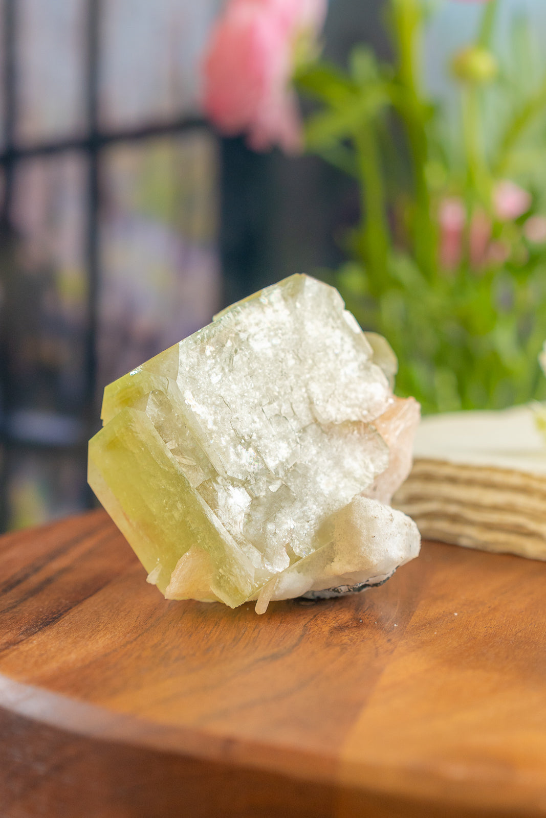 Green Apophyllite with Peach Stilbite and Okenite