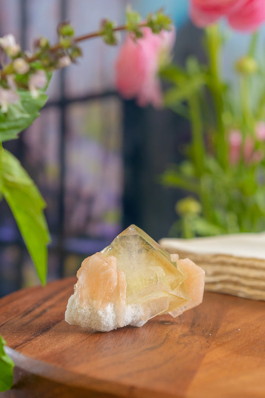 Green Apophyllite with Peach Stilbite and Okenite