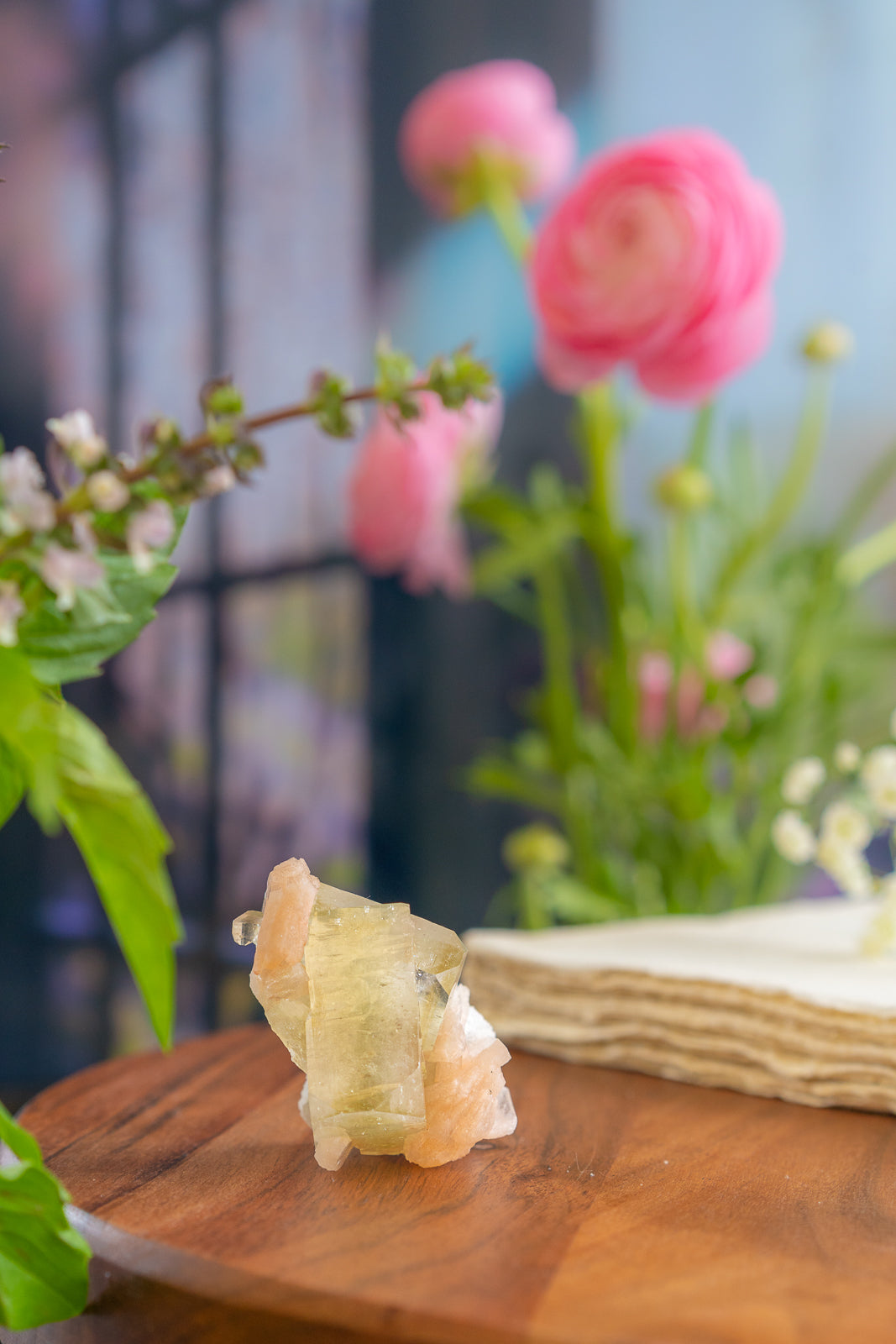 Green Apophyllite with Peach Stilbite and Okenite