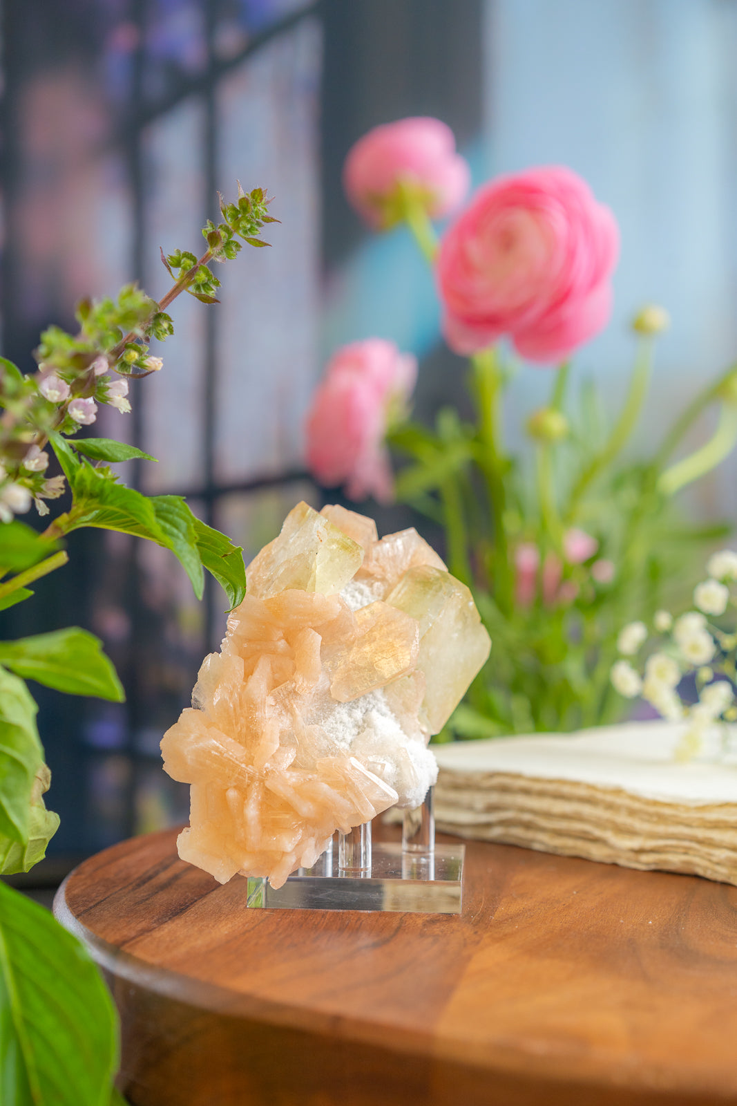 Green Apophyllite with Peach Stilbite and Okenite