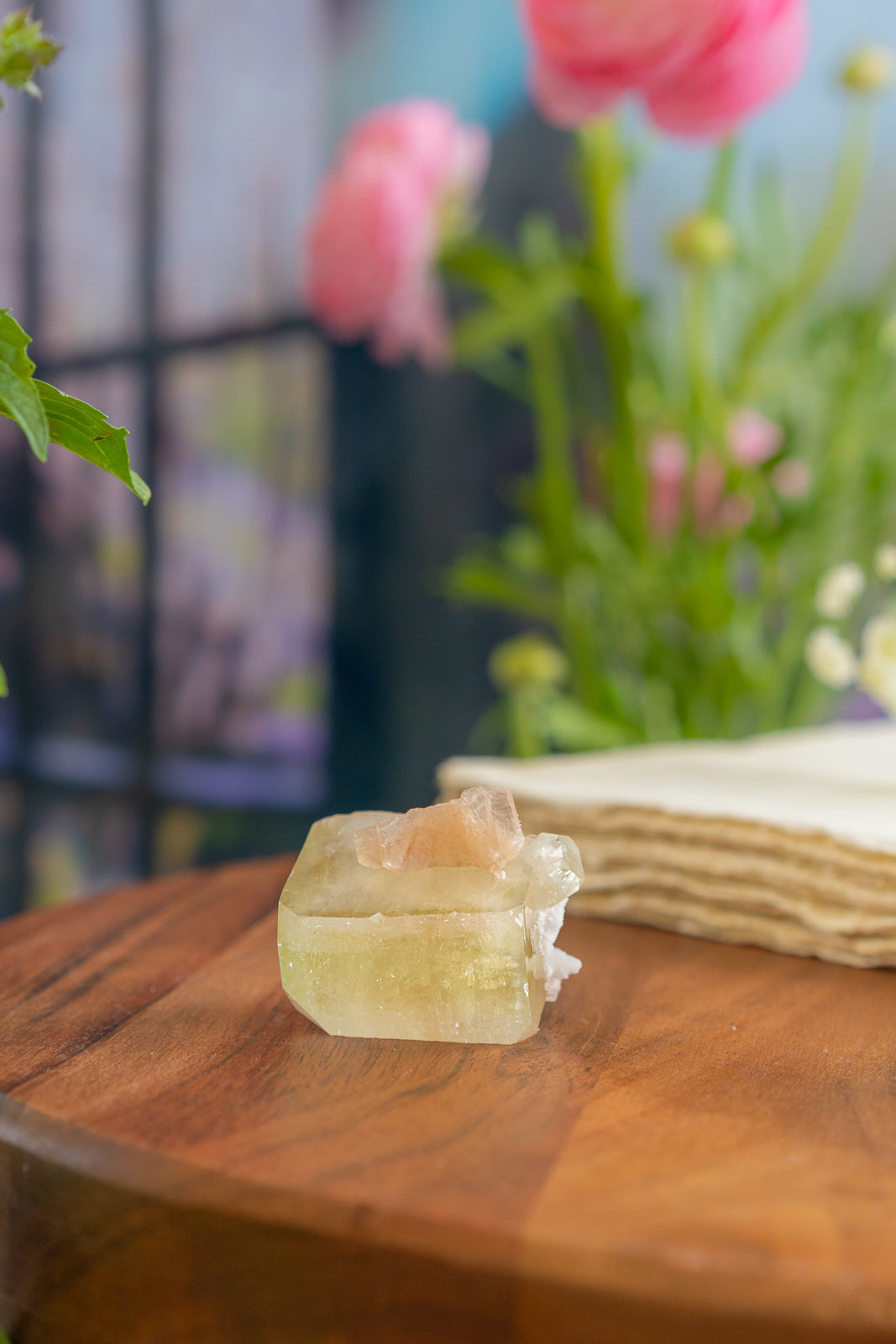 Green Apophyllite with Peach Stilbite