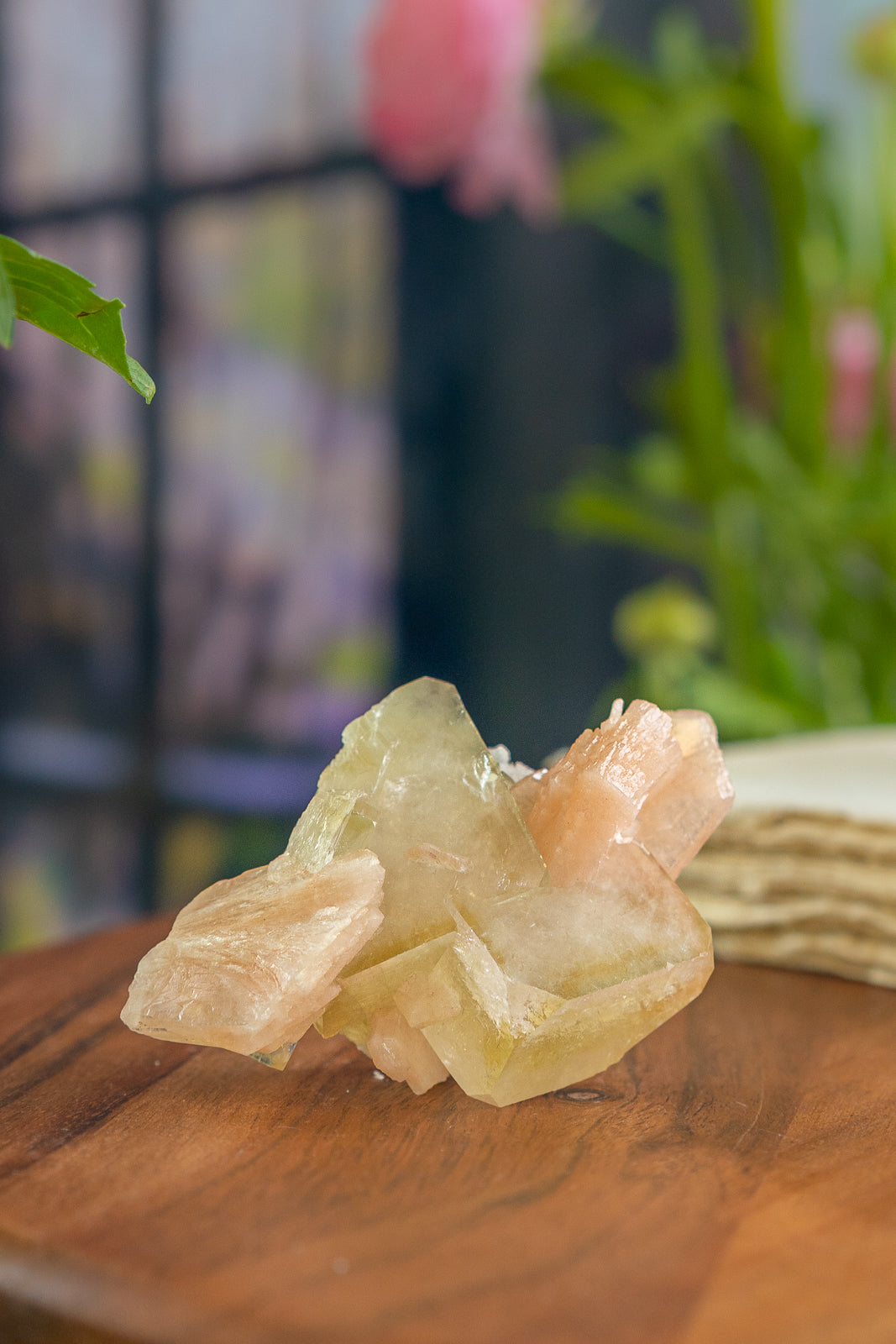 Green Apophyllite with Peach Stilbite