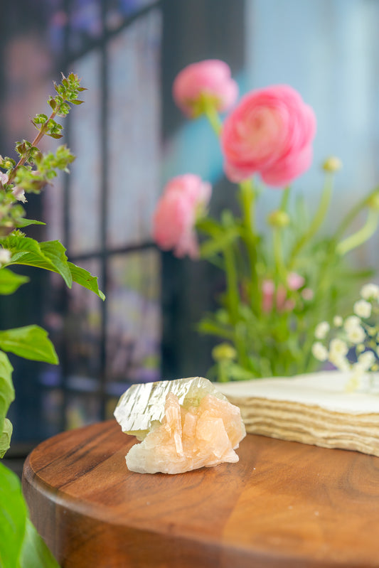 Green Apophyllite with Peach Stilbite and Okenite