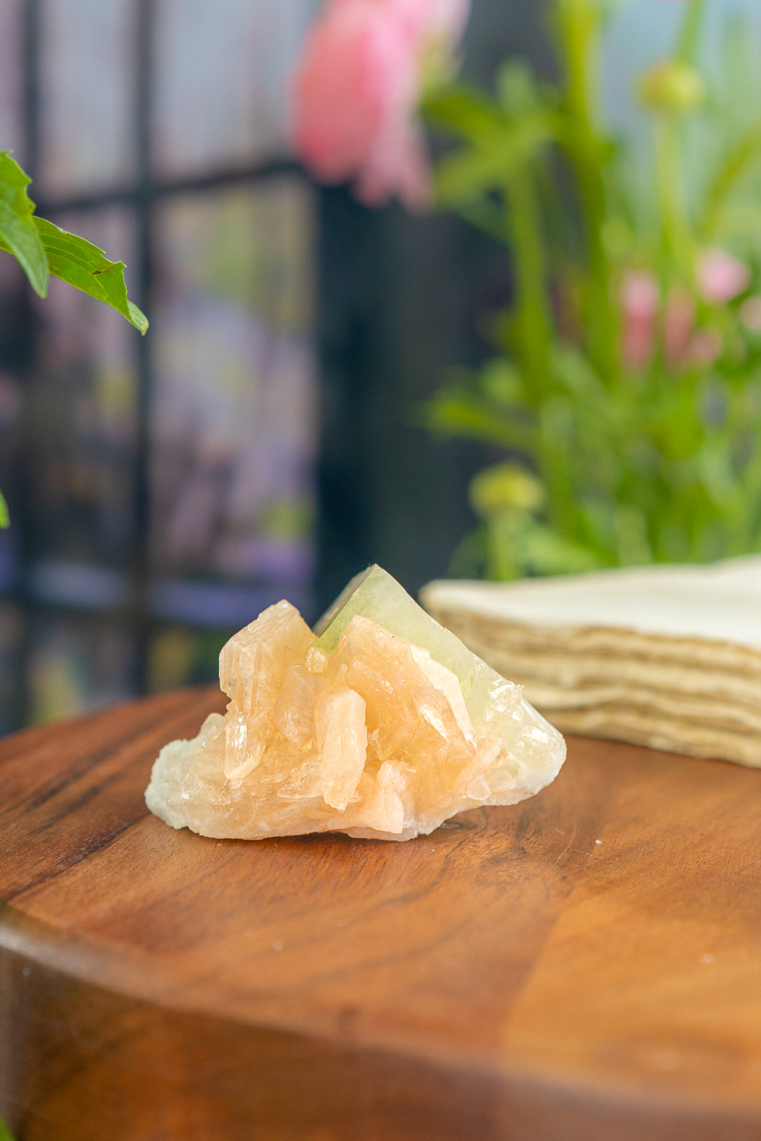 Green Apophyllite with Peach Stilbite and Okenite