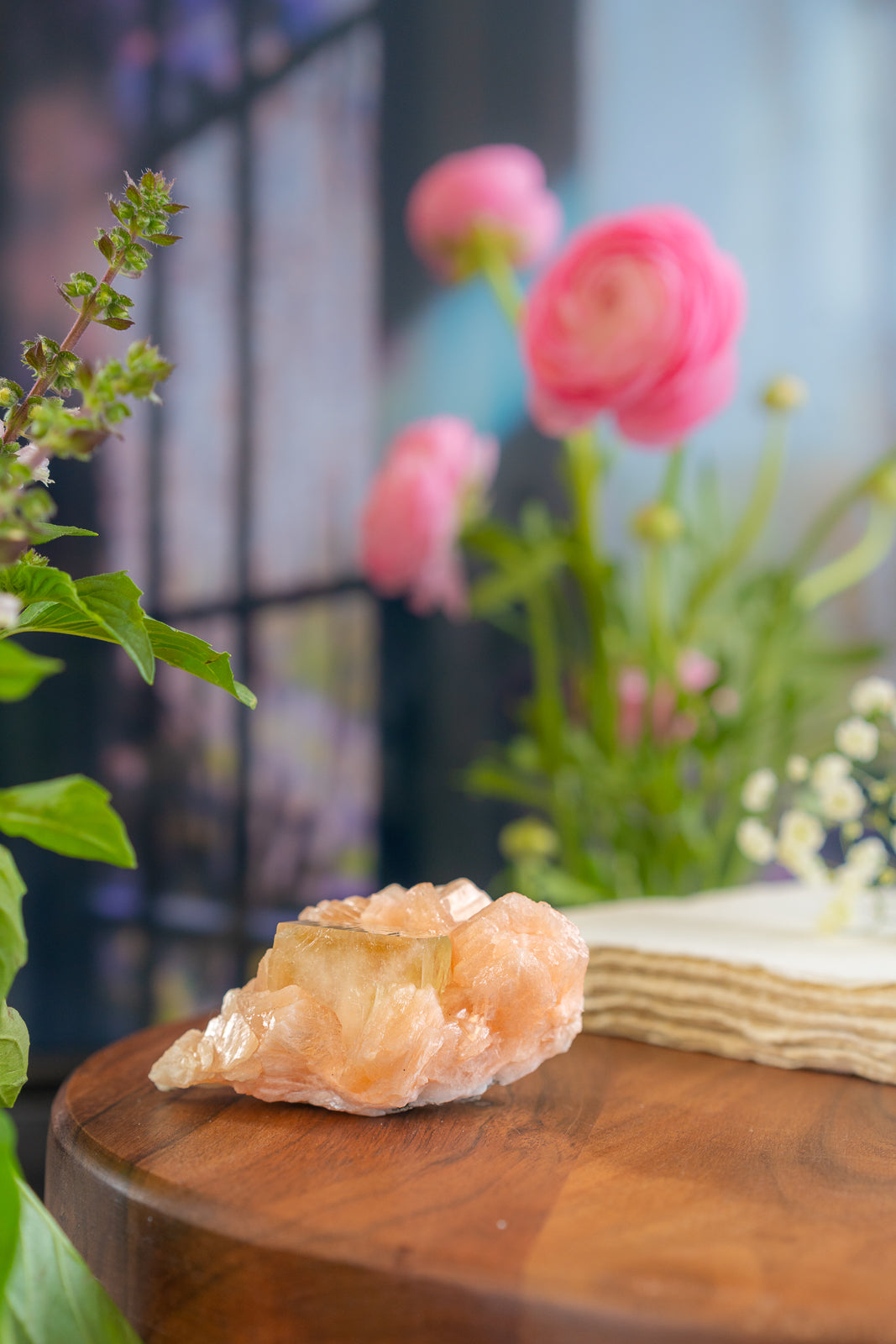 Peach Stilbite with Green Apophyllite