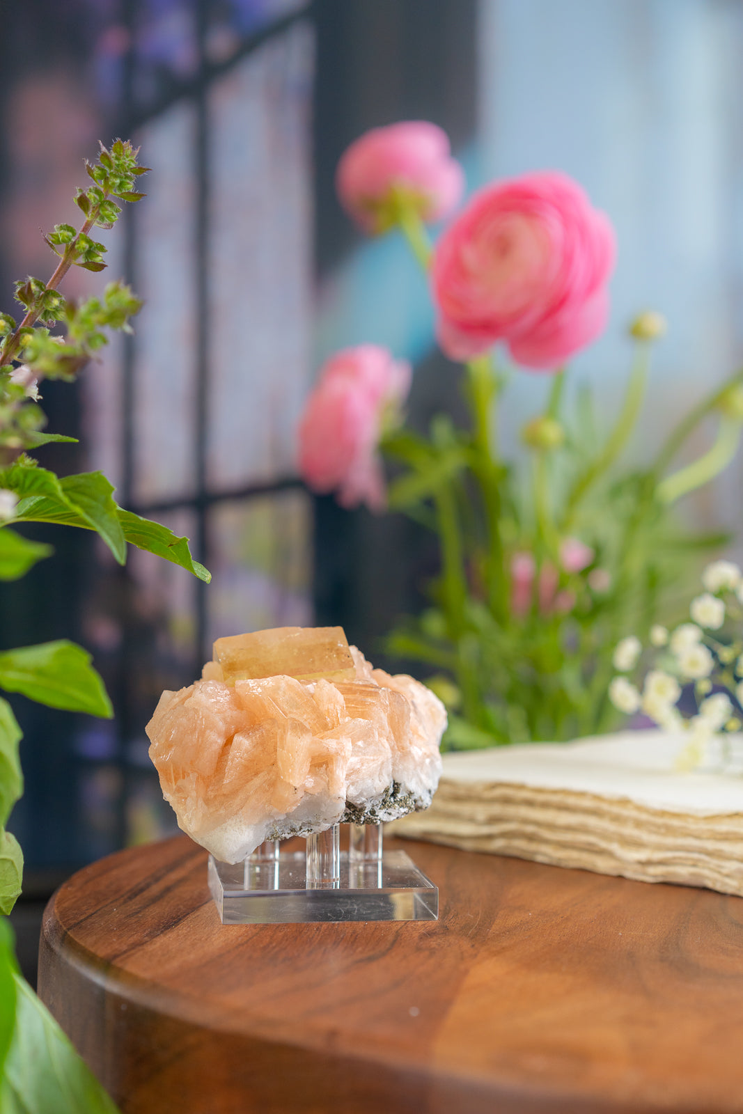 Peach Stilbite with Green Apophyllite