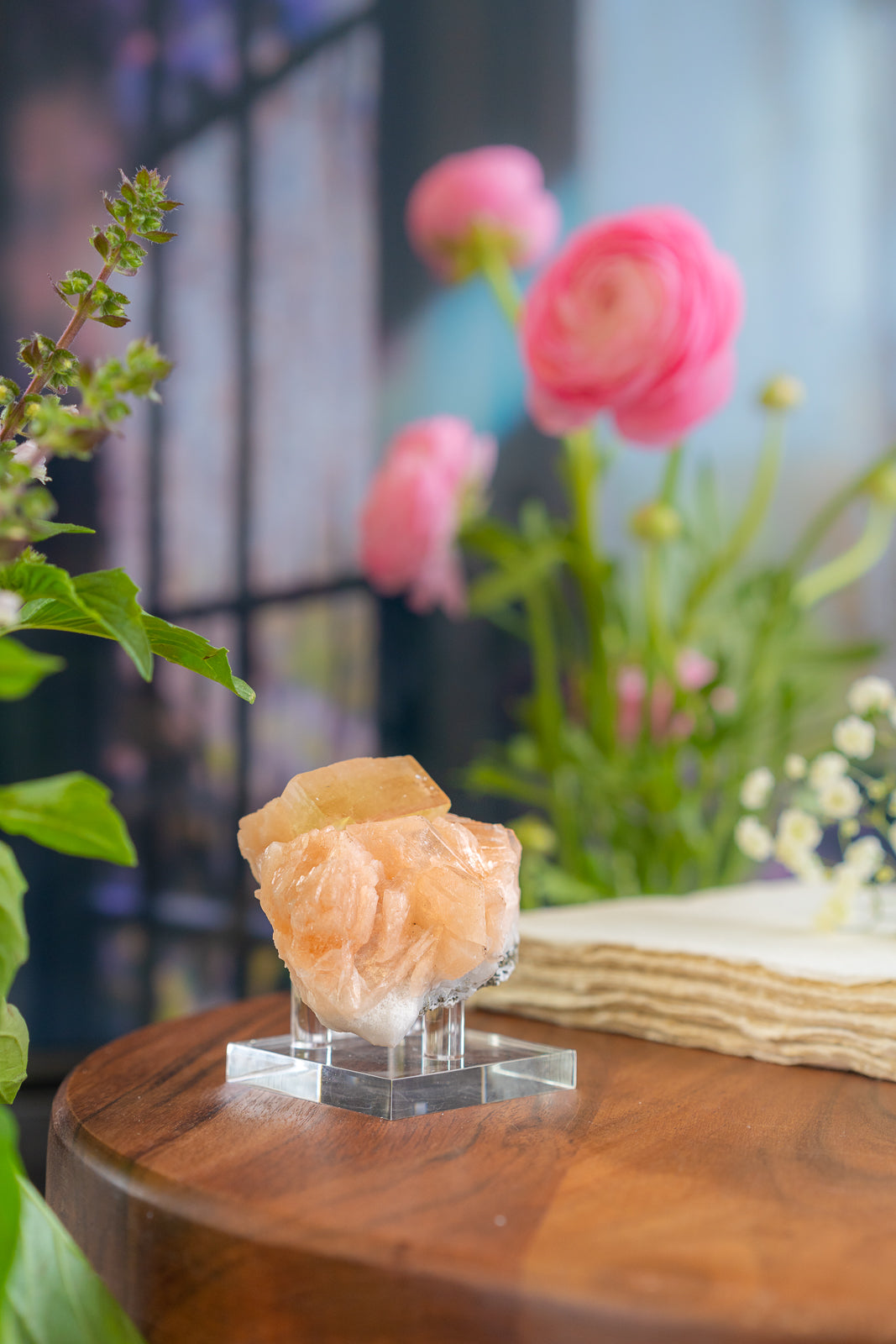 Peach Stilbite with Green Apophyllite