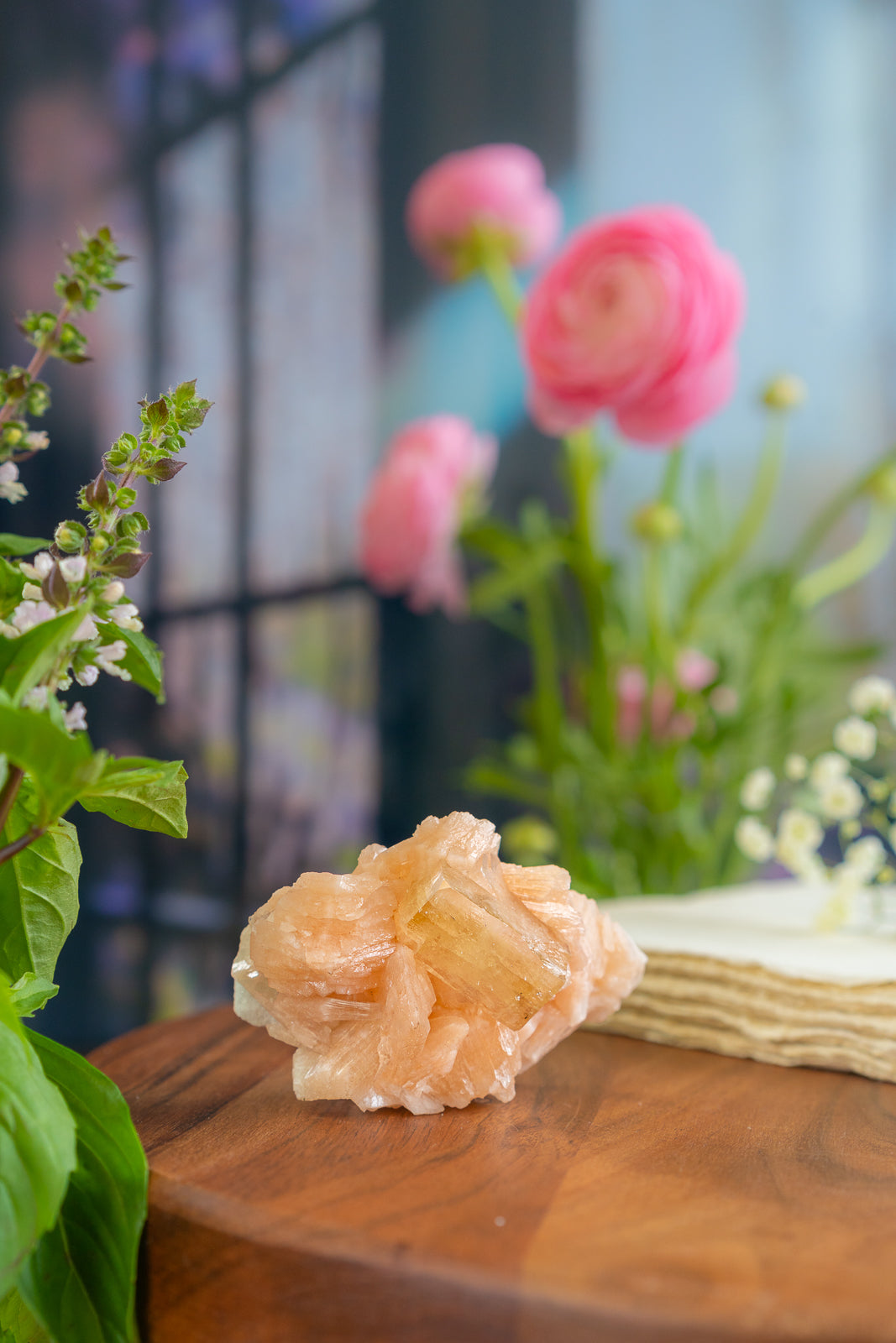 Peach Stilbite with Green Apophyllite