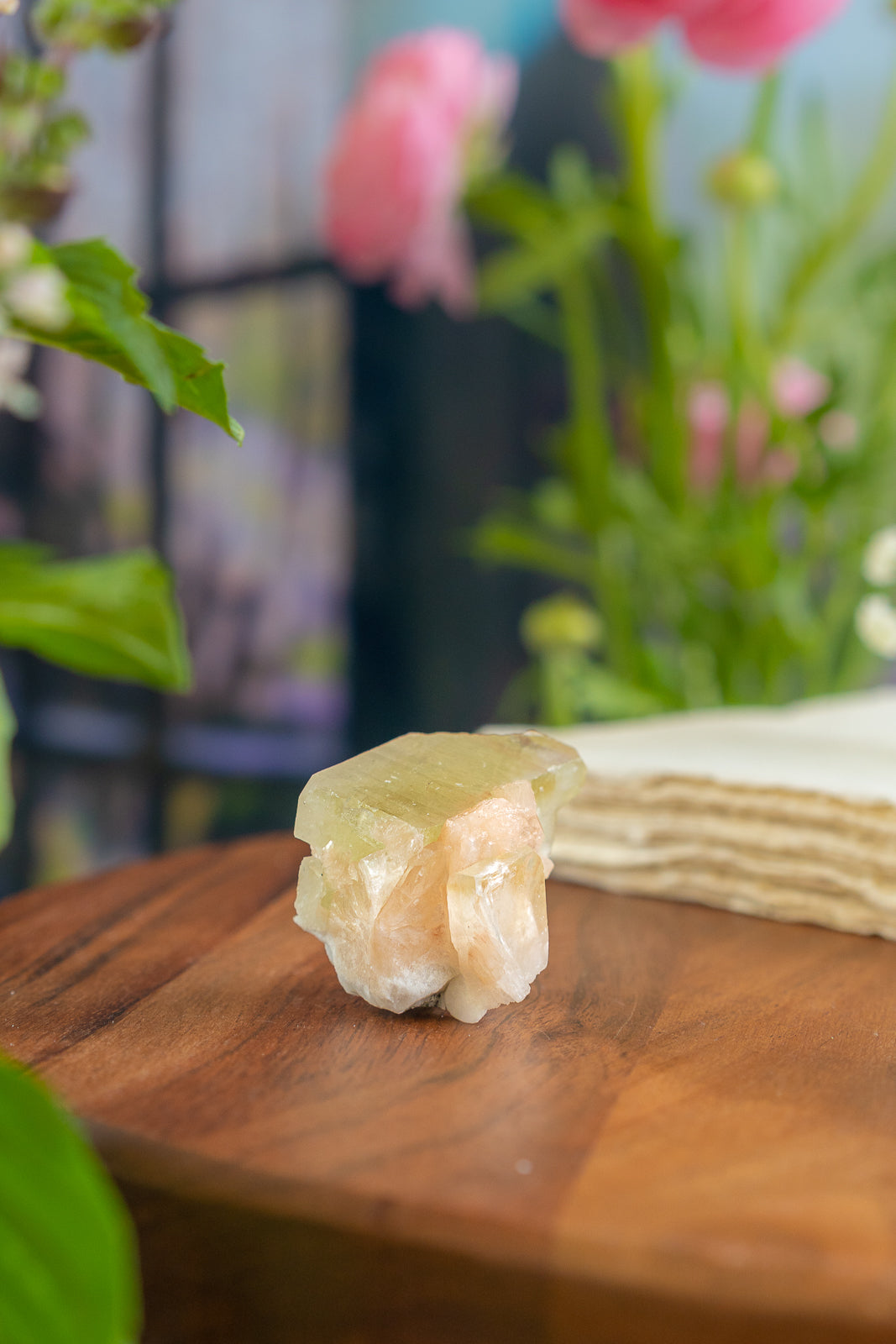 Green Apophyllite with Peach Stilbite