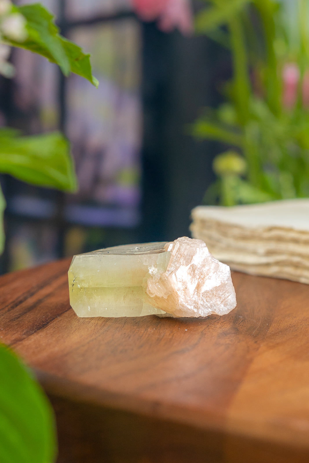 Green Apophyllite with Peach Stilbite