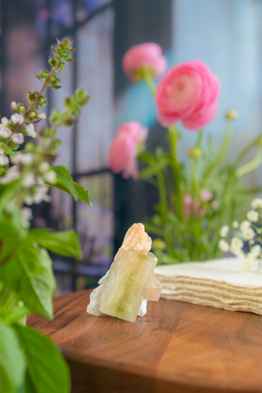 Green Apophyllite with Peach Stilbite and Okenite