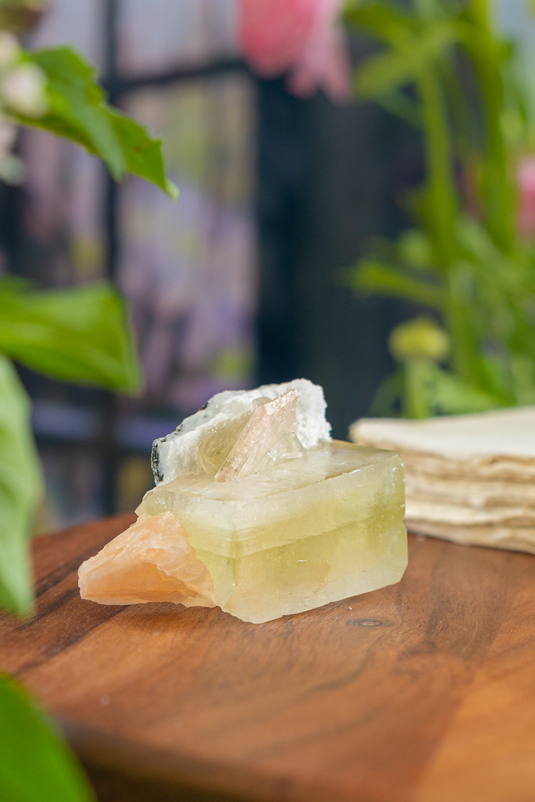 Green Apophyllite with Peach Stilbite and Okenite