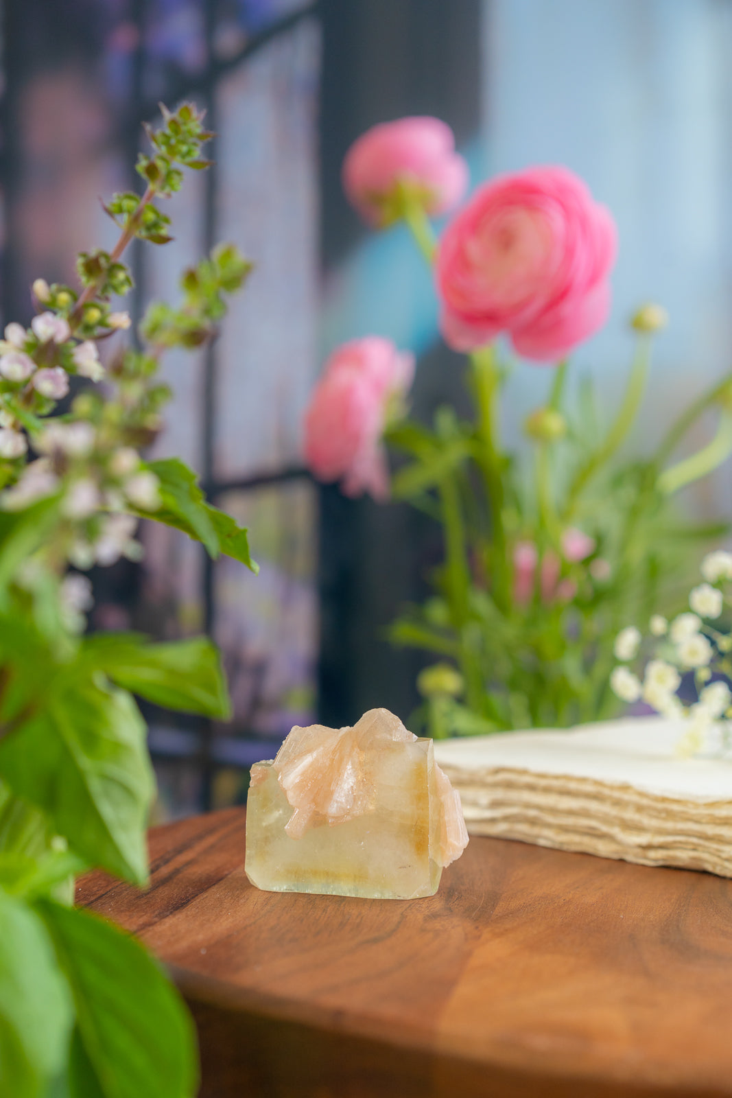 Green Apophyllite with Peach Stilbite