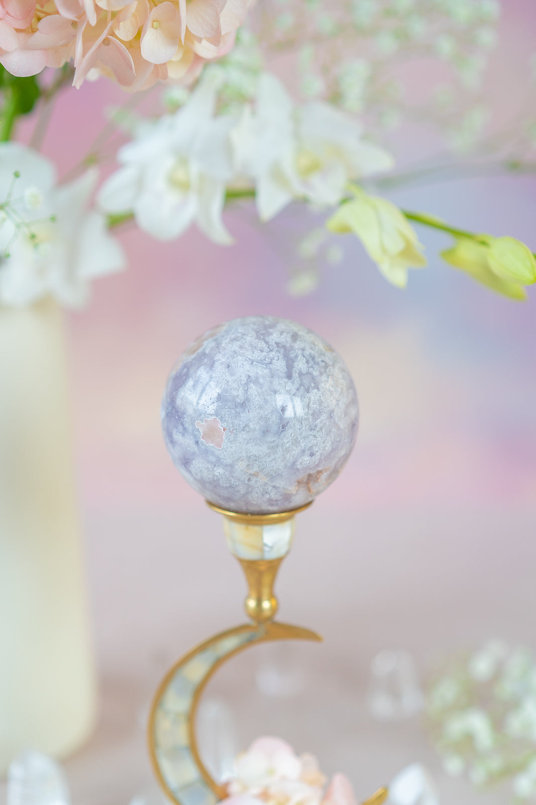 Flower Agate x Pink Amethyst Sphere