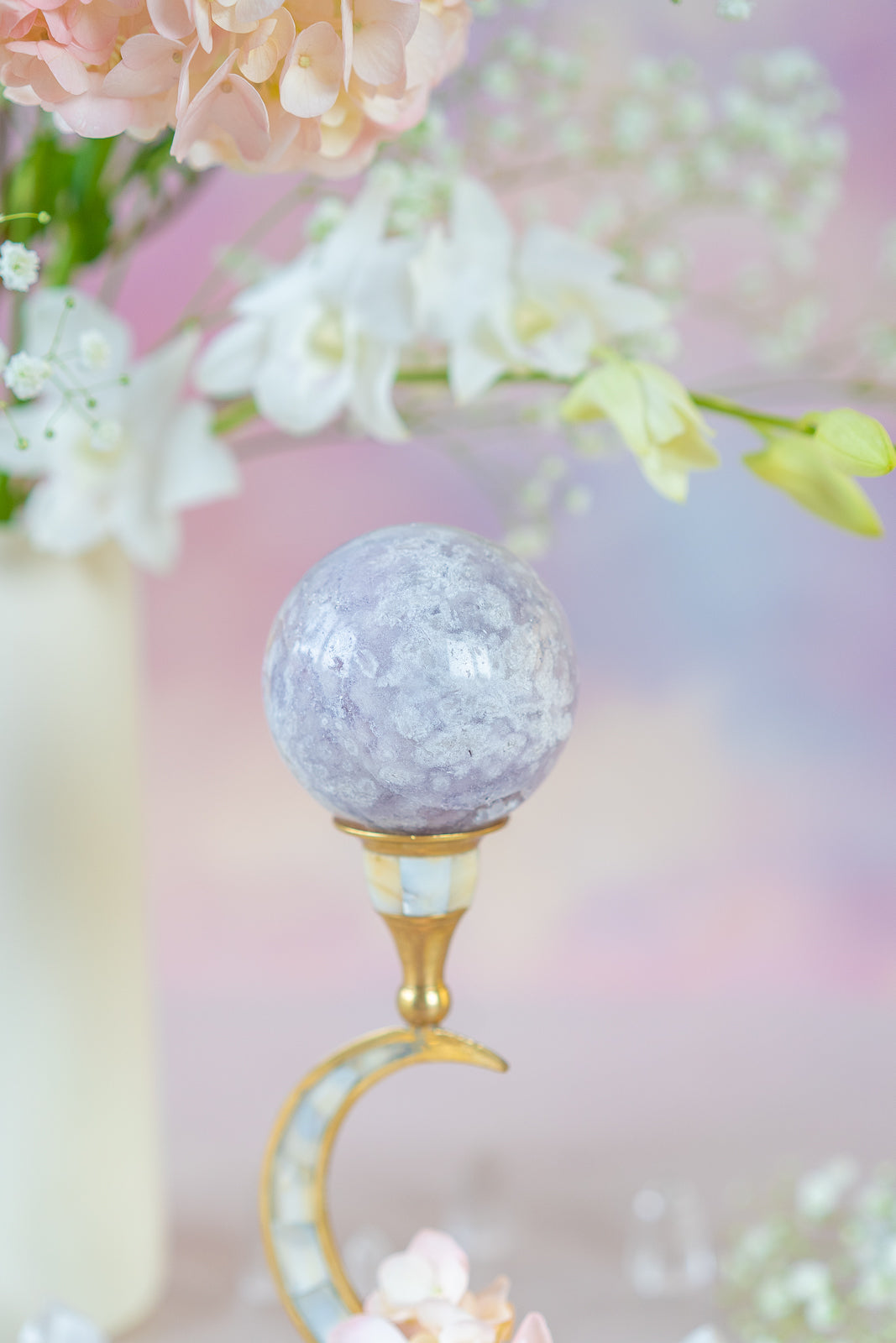 Flower Agate x Pink Amethyst Sphere