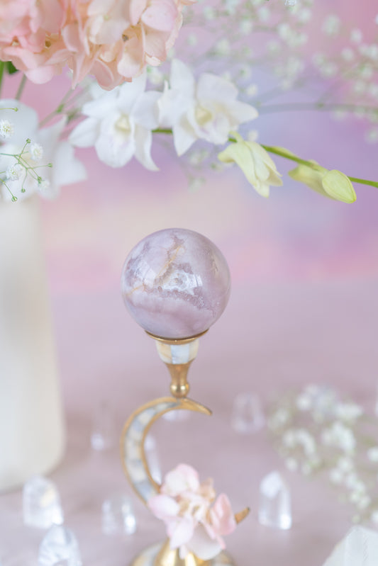 Flower Agate x Pink Amethyst Sphere