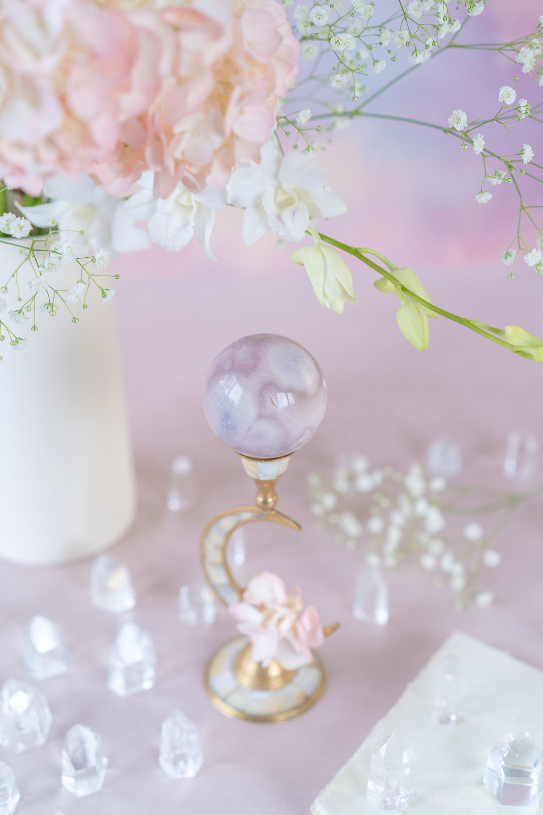 Flower Agate x Pink Amethyst Sphere