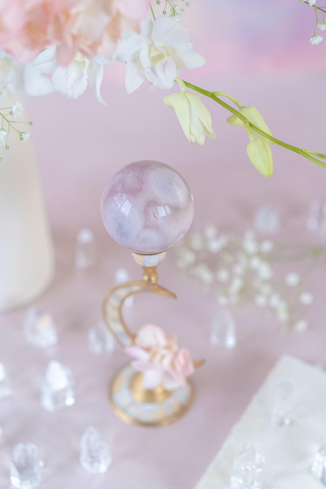 Flower Agate x Pink Amethyst Sphere