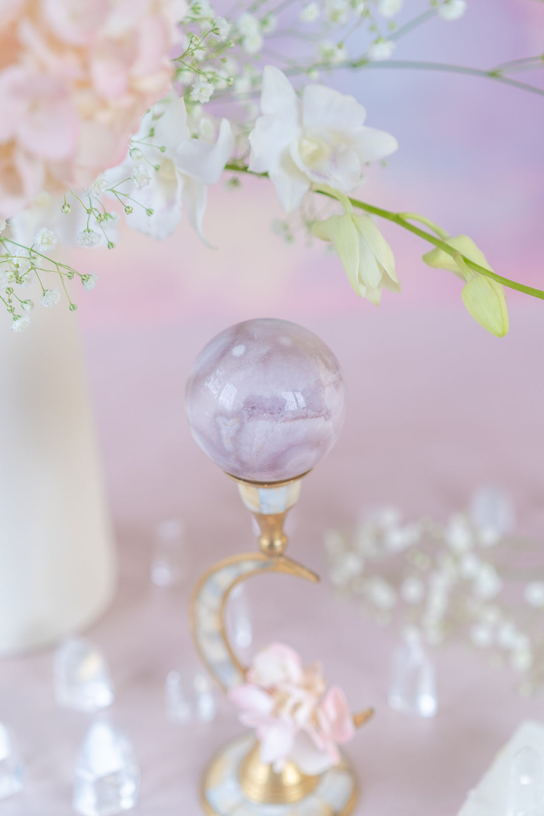 Flower Agate x Pink Amethyst Sphere