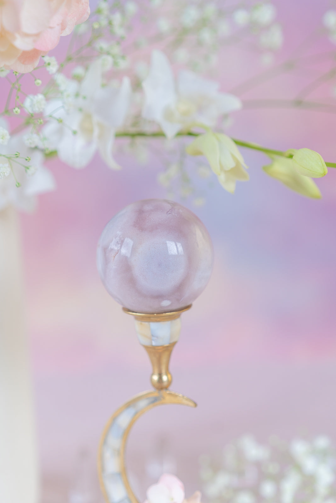 Flower Agate x Pink Amethyst Sphere