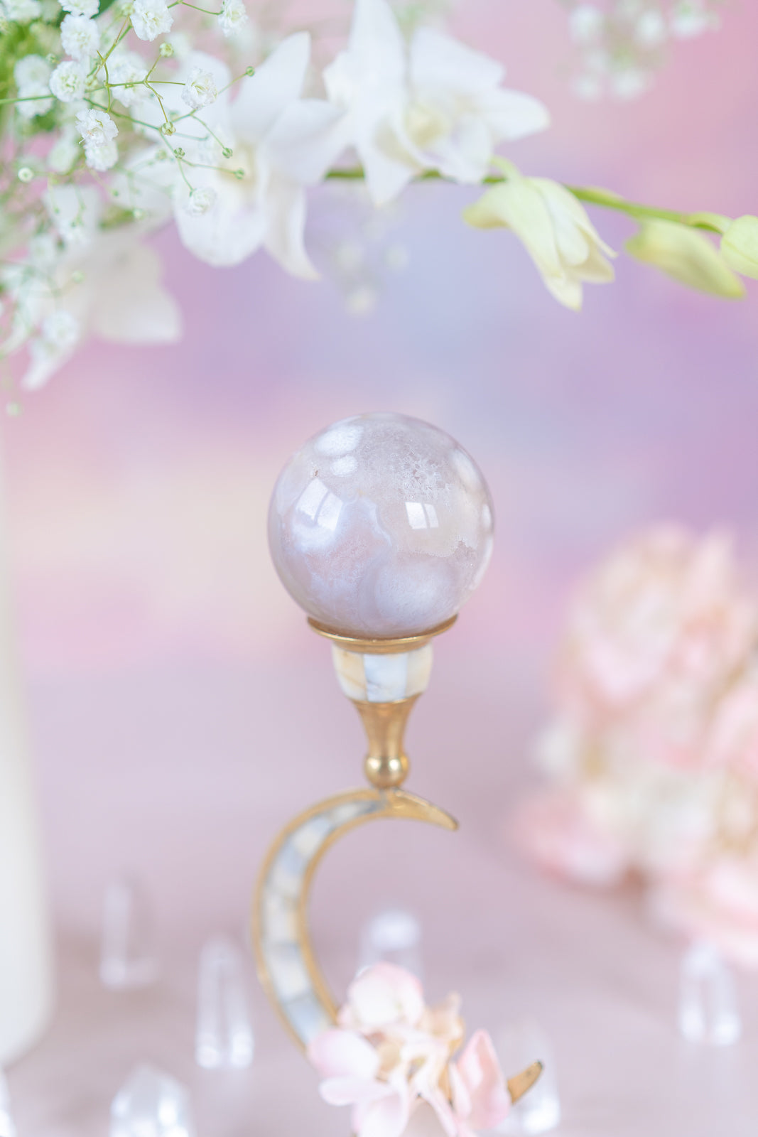 Flower Agate x Pink Amethyst Sphere