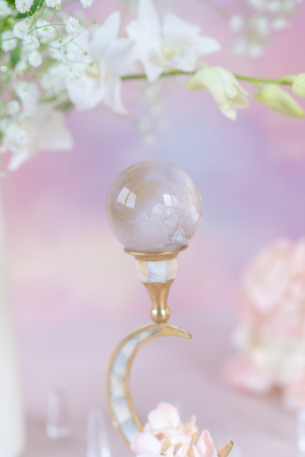 Flower Agate x Pink Amethyst Sphere