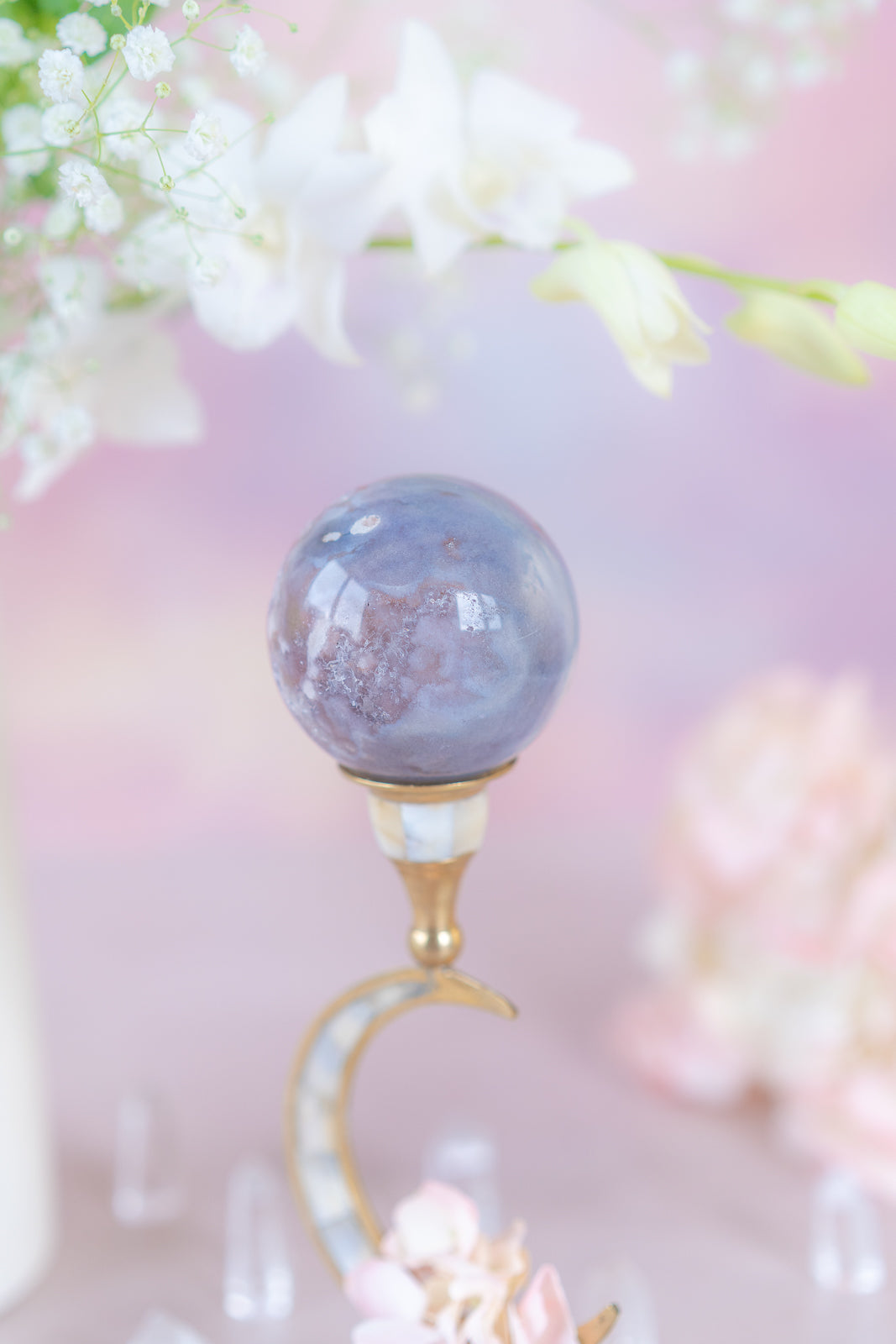 Flower Agate x Pink Amethyst Sphere