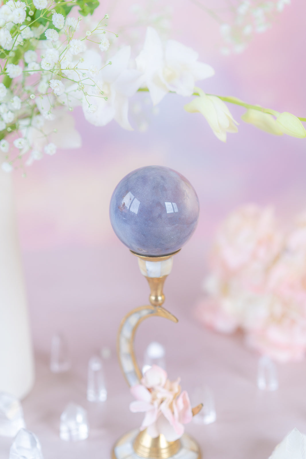 Flower Agate x Pink Amethyst Sphere