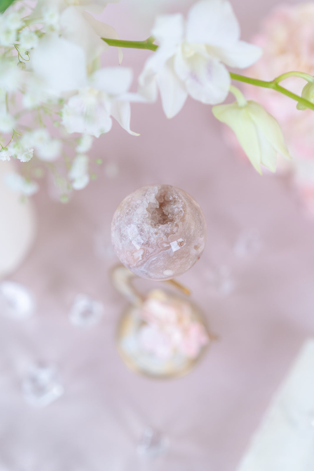 Flower Agate x Pink Amethyst Sphere