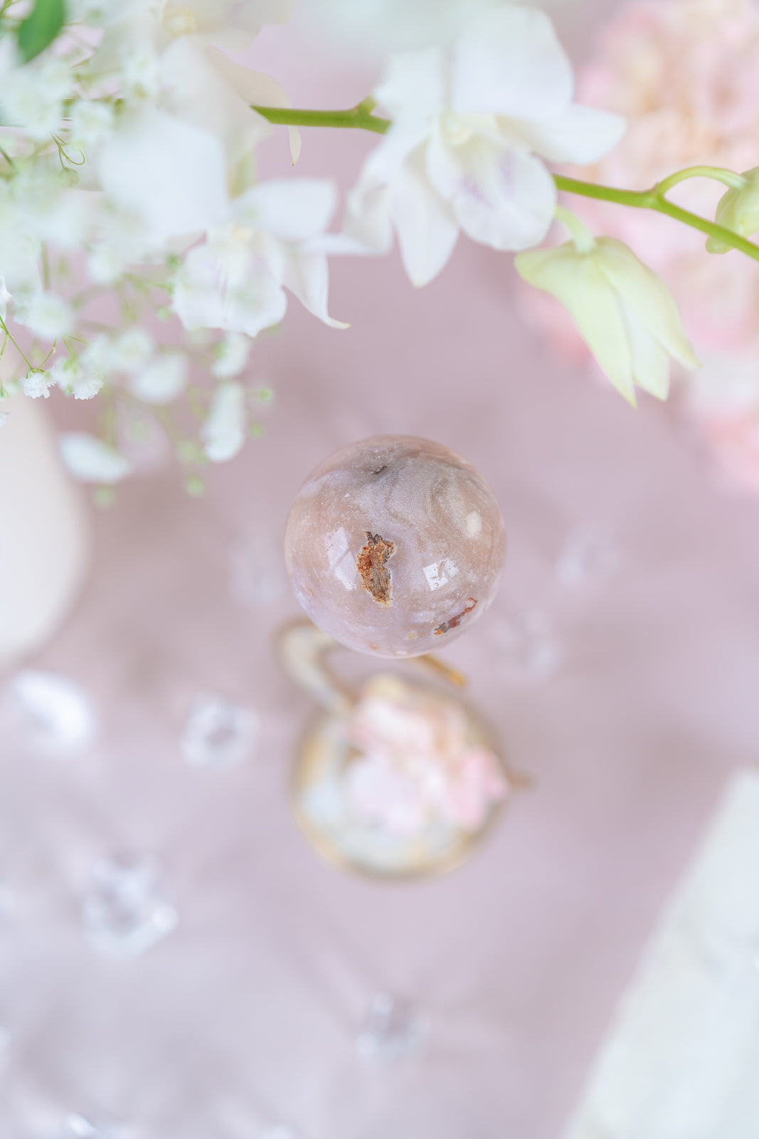 Flower Agate x Pink Amethyst Sphere