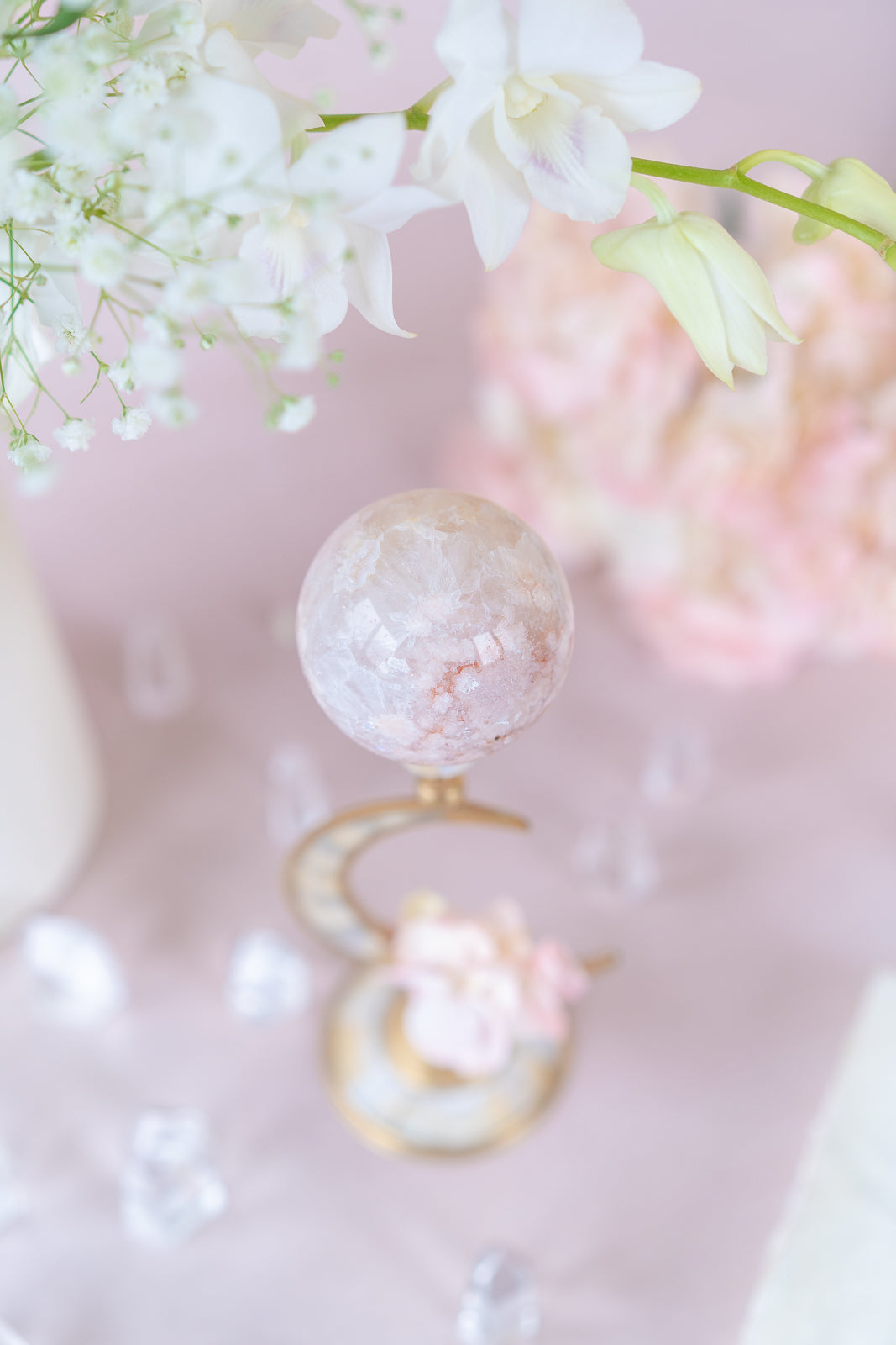 Flower Agate Sphere with Quartz