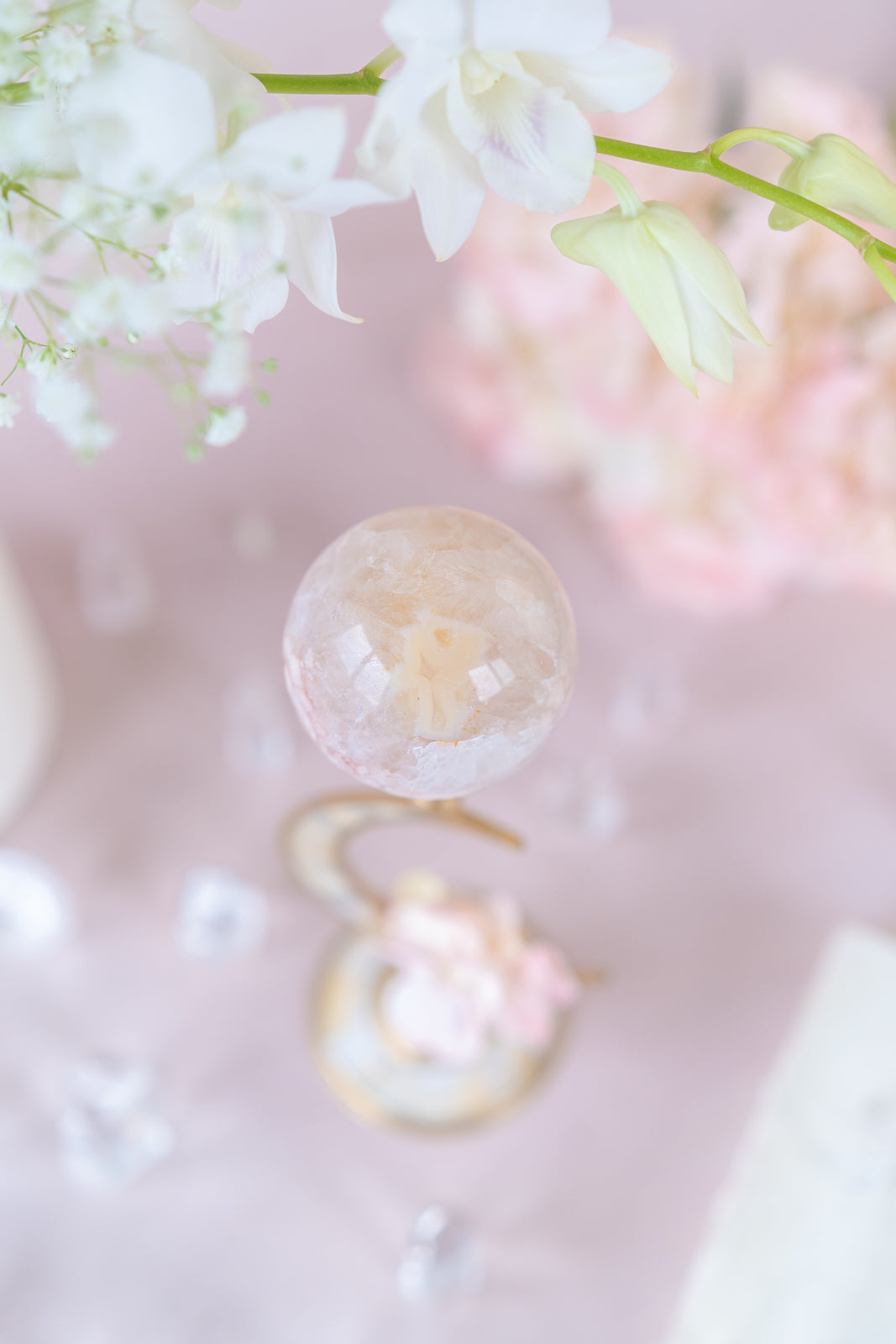 Flower Agate Sphere with Quartz