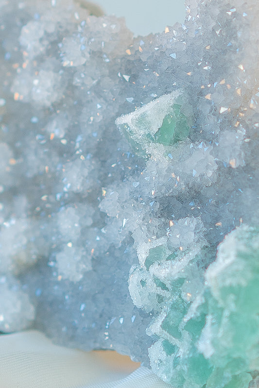 Sugary Fluorite on Blue Chalcedony