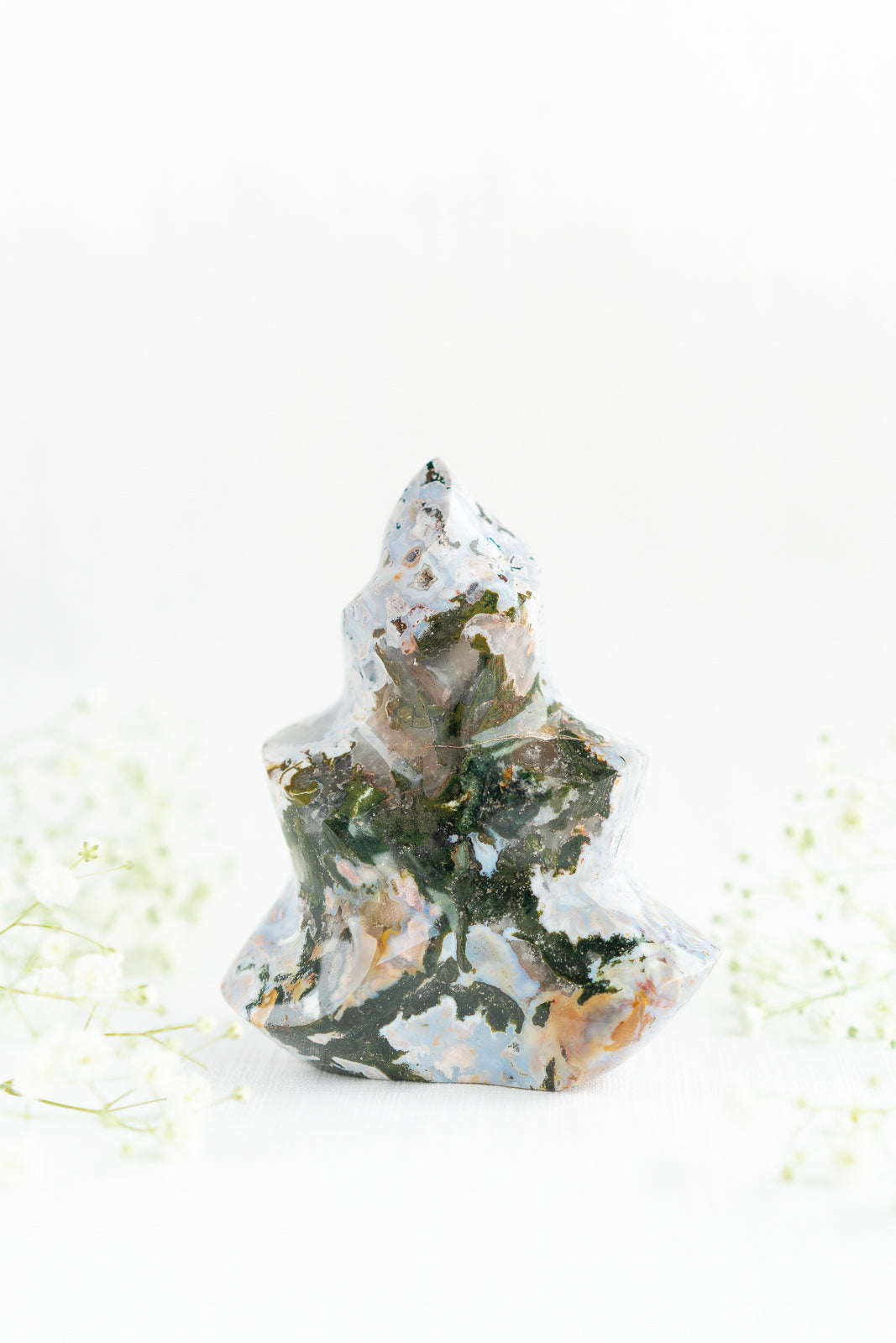 Sea Jasper Flame with Quartz and Pyrite Inclusions