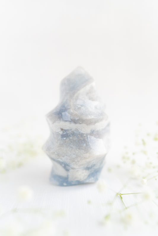 Pastel Blue and White Sea Jasper Flame