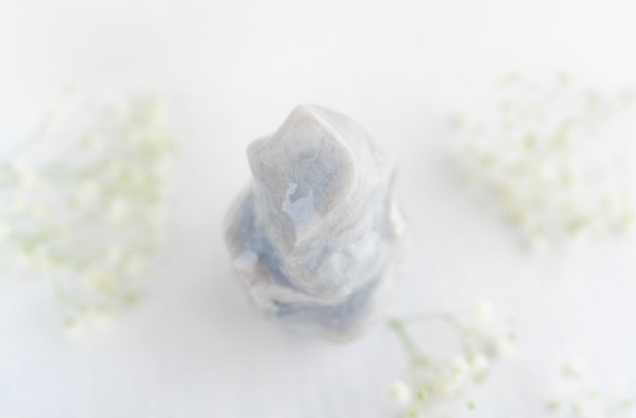 Pastel Blue and White Sea Jasper Flame