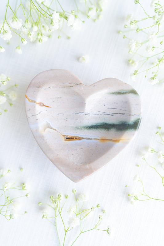 Sea Jasper Heart Bowl with Quartz