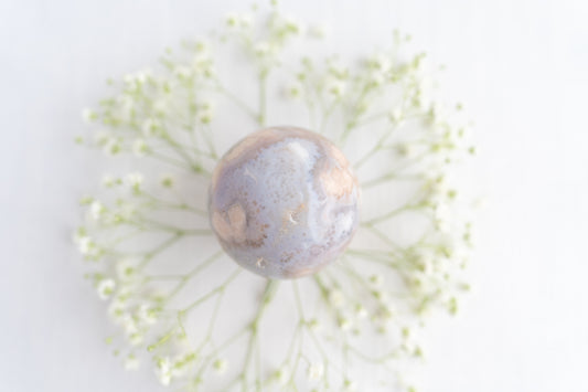 Flower Agate Sphere with Druzy