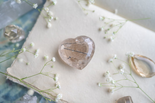 Faceted Citrine Heart with Black Tourmaline