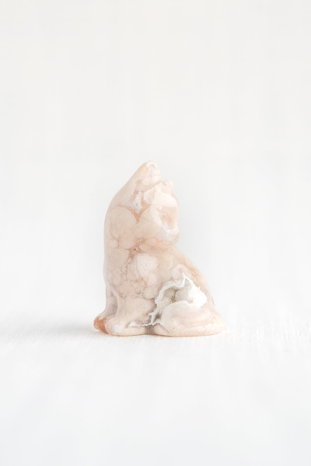 Flower Agate Kitten Carving with Druzy