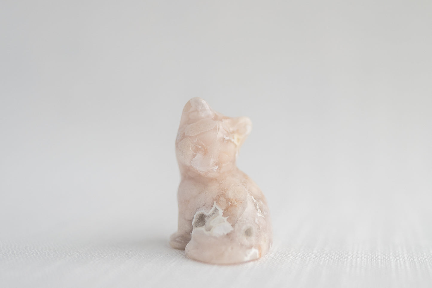 Flower Agate Kitten Carving with Druzy