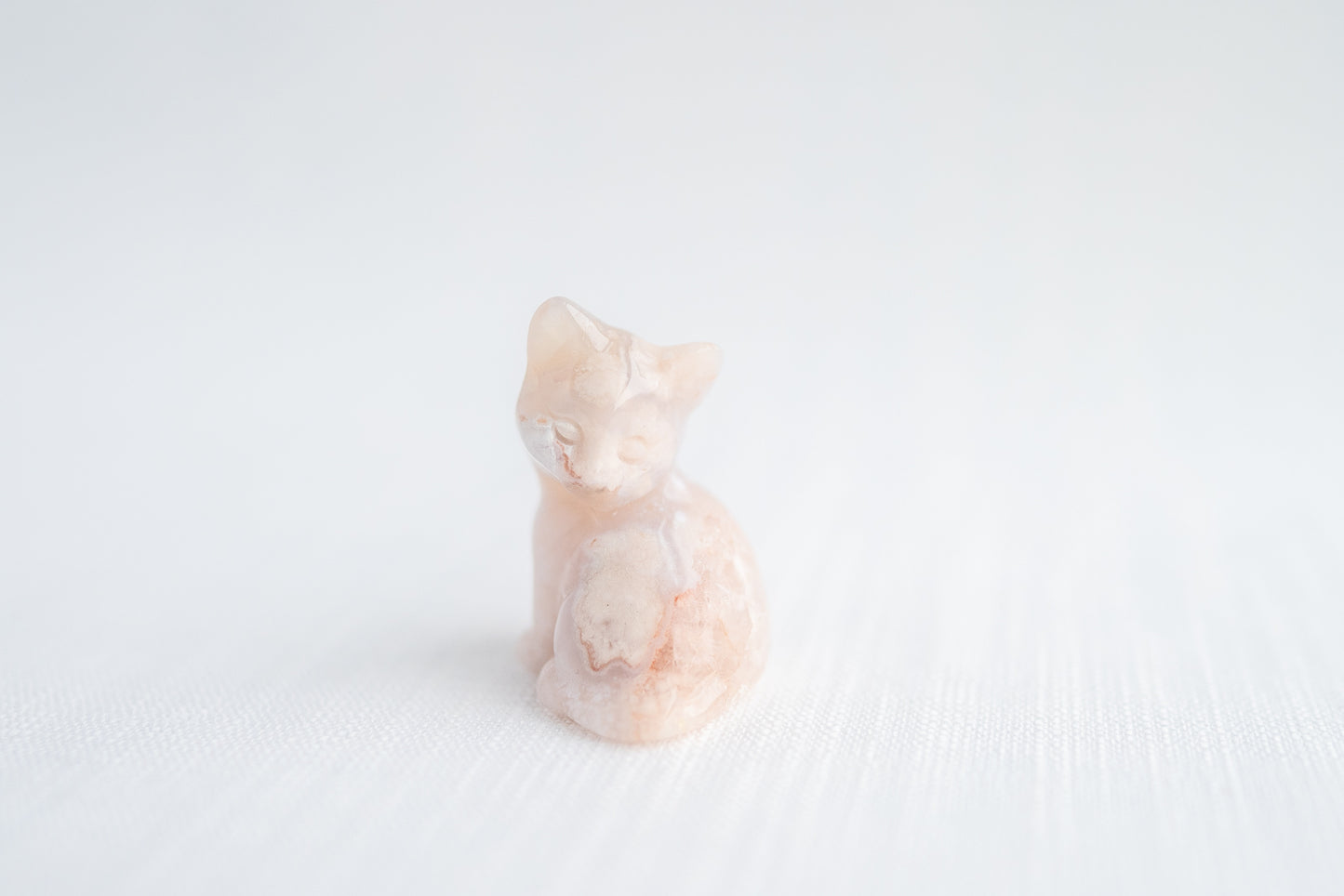 Flower Agate and Pink Amethyst Kitten Carving