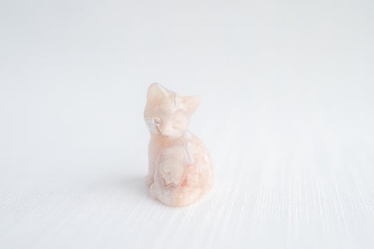 Flower Agate and Pink Amethyst Kitten Carving